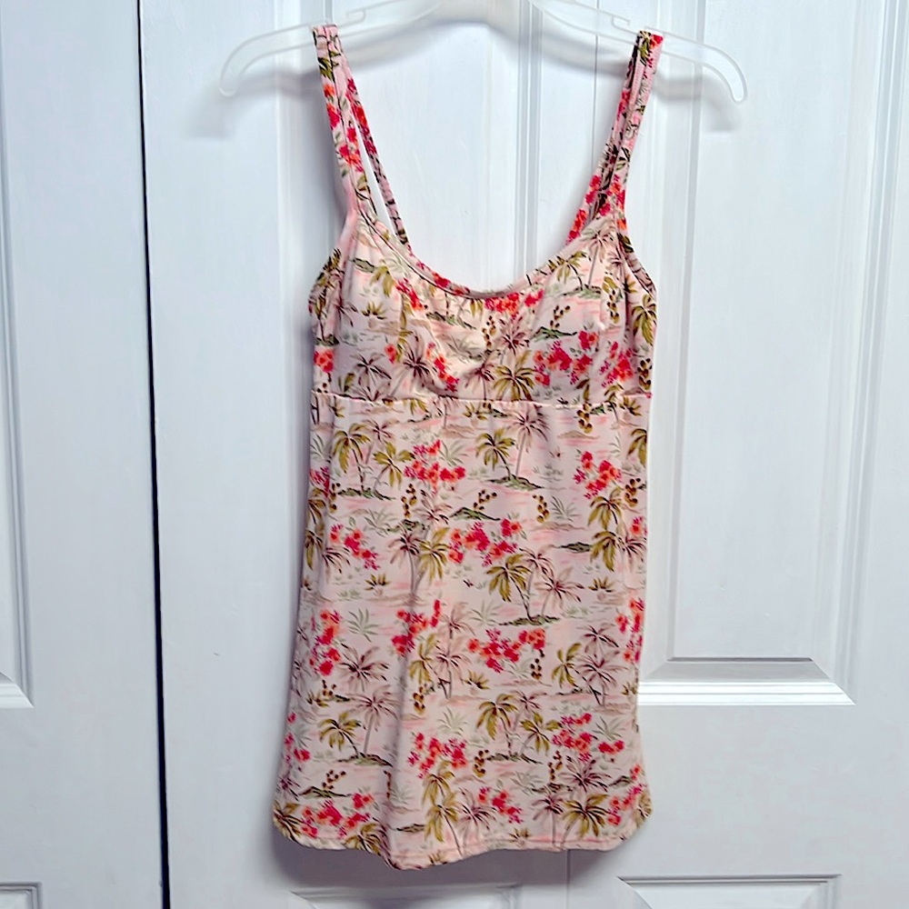 Mainstream Light Pink With Tropical Beach Print One Piece Dress Bathing Suit 12